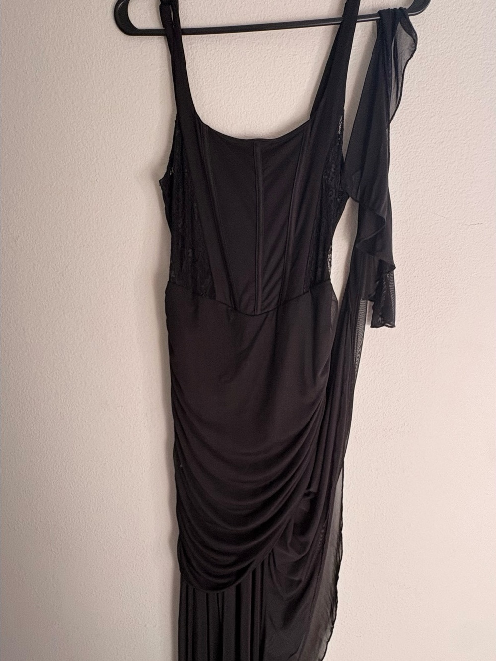 SHEIN Black Asymmetrical Draped Evening Dress